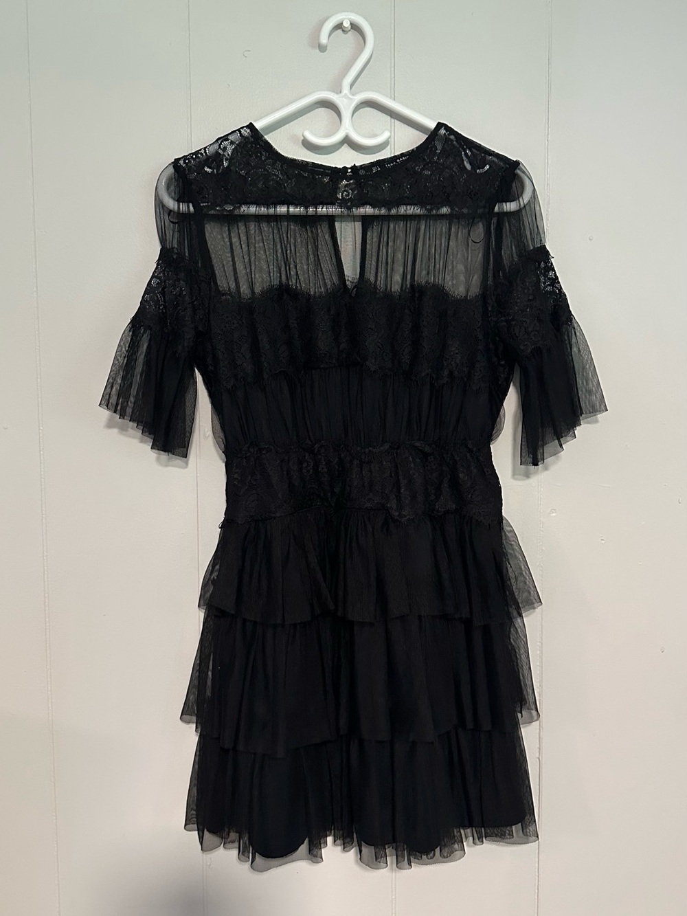 Zara Black Lace Tiered Mini Dress